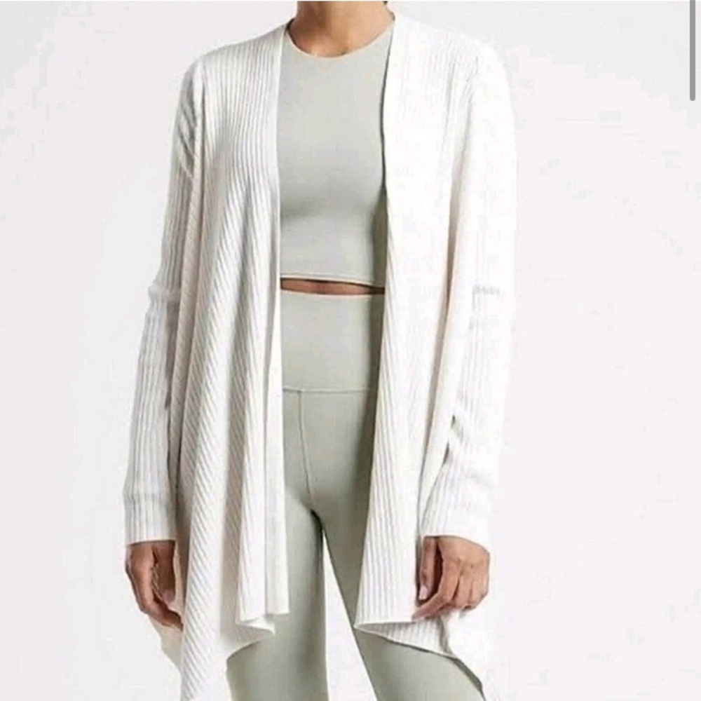 Athleta Womens Sz XS White Solstice Wrap Open Cardigan Merino Wool Blend Sweater